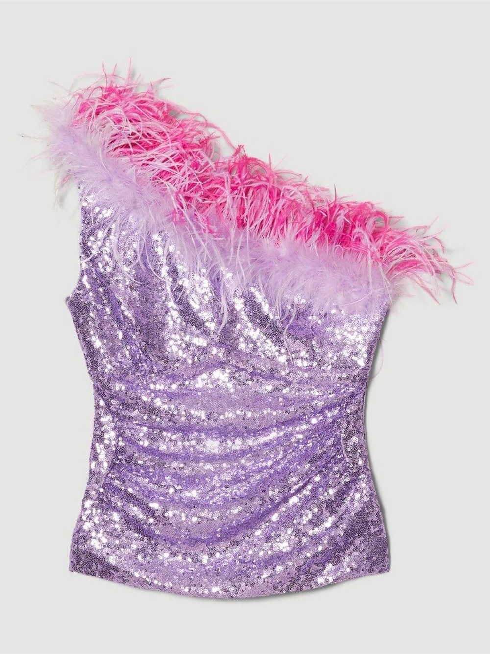 NWT Limited Collection Karen Millen Sequined One-Shoulder Feather Trim Top